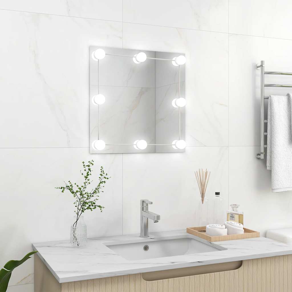 Vidaxl Wandspiegel mit LED -Lampen quadratische Glas