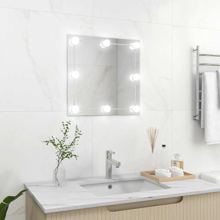 Vidaxl Wandspiegel mit LED -Lampen quadratische Glas