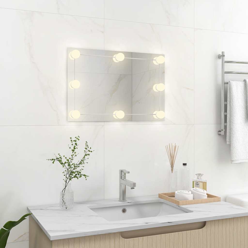 Vidaxl -Wandspiegel mit LED -Lampen rechteckig Glas