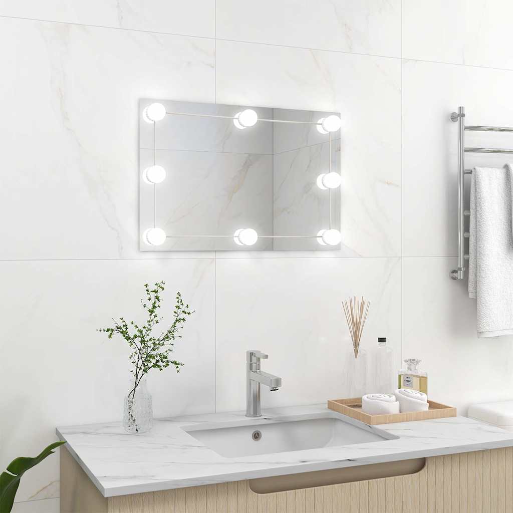 Vidaxl -Wandspiegel mit LED -Lampen rechteckig Glas