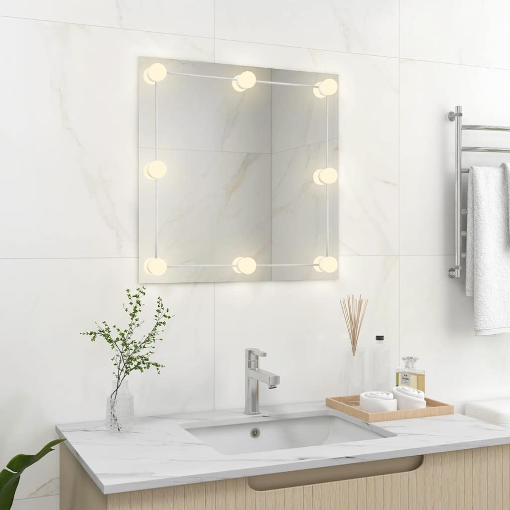 Vidaxl Wandspiegel mit LED -Lampen quadratische Glas