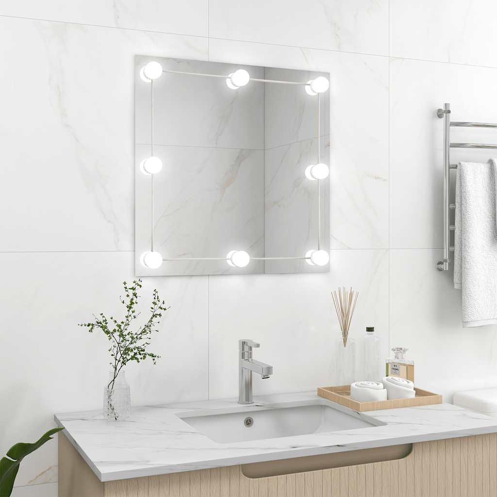 Vidaxl Wandspiegel mit LED -Lampen quadratische Glas