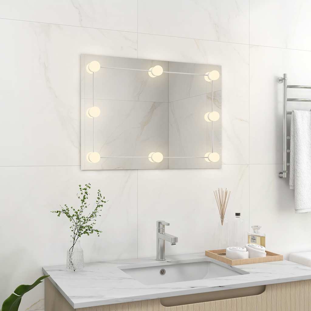 Vidaxl Wandspiegel ohne Rahmen LED -Lampen rechteckiges Glas