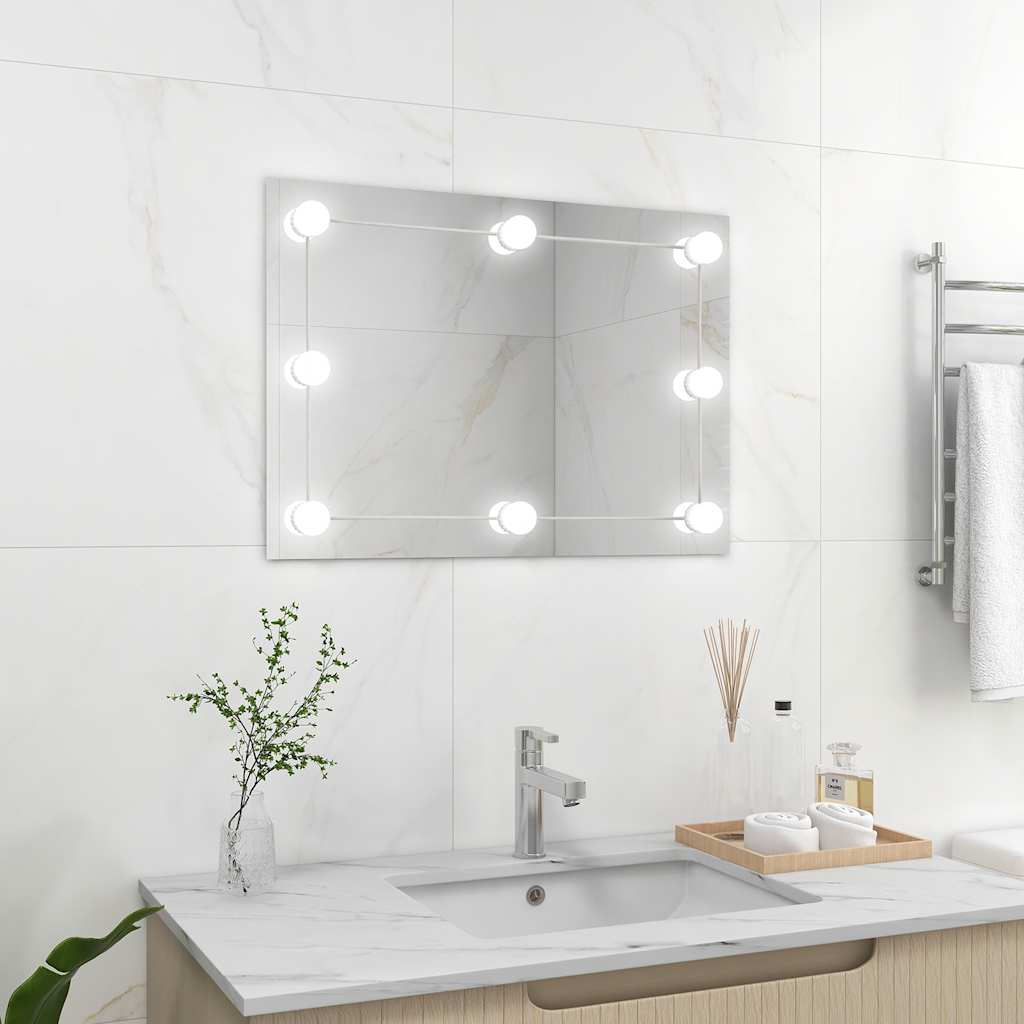 Vidaxl Wandspiegel ohne Rahmen LED -Lampen rechteckiges Glas