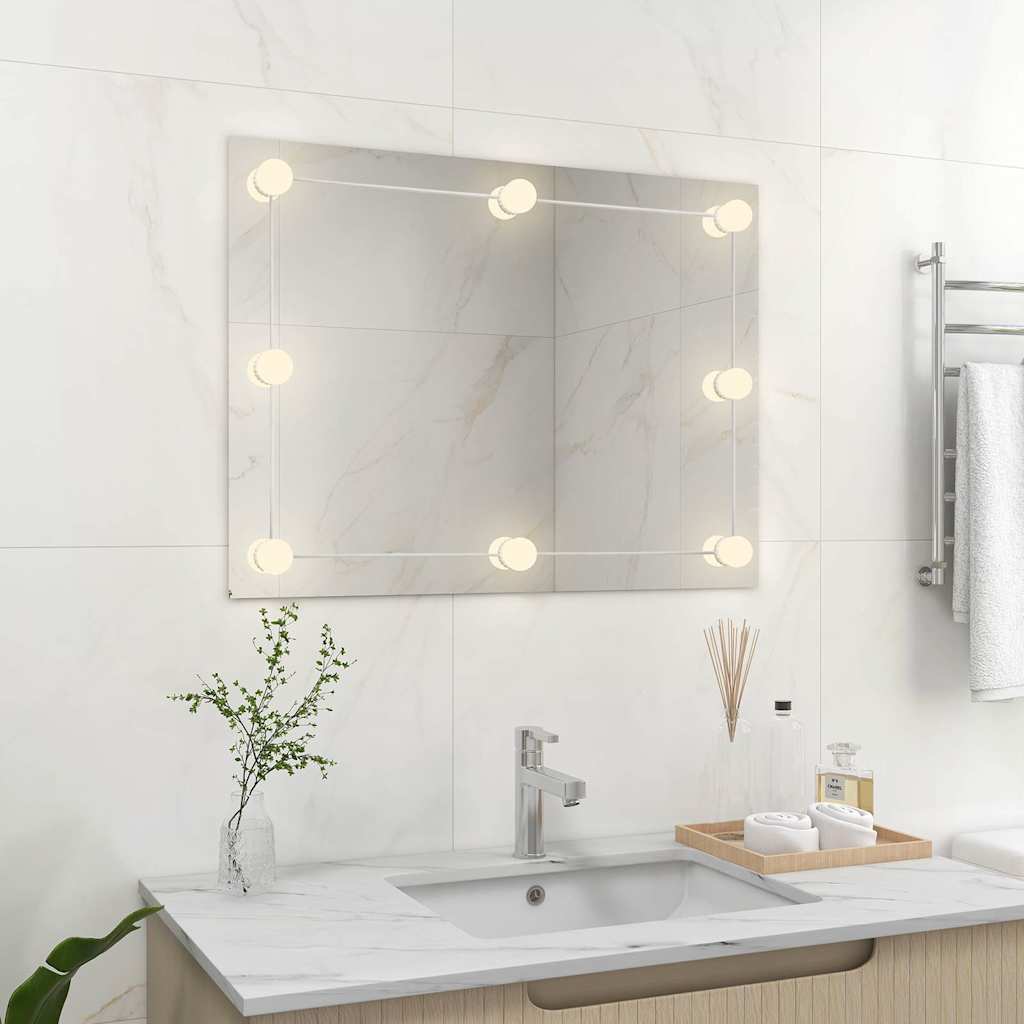 Vidaxl Wandspiegel ohne Rahmen LED -Lampen rechteckiges Glas