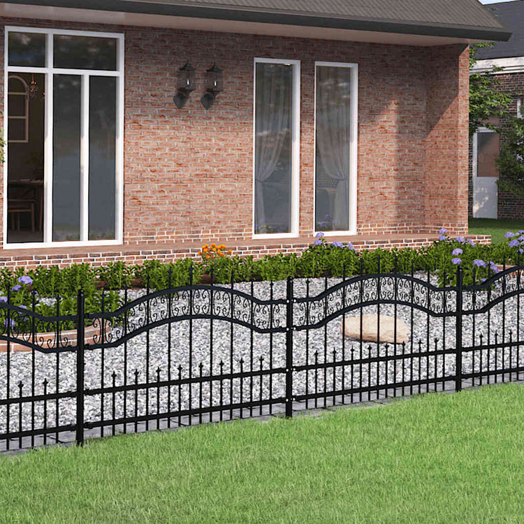 Vidaxl -Gartenzaun mit Pfahlpunkten 115 cm Pulver -beschichtetes Stahlschwarz