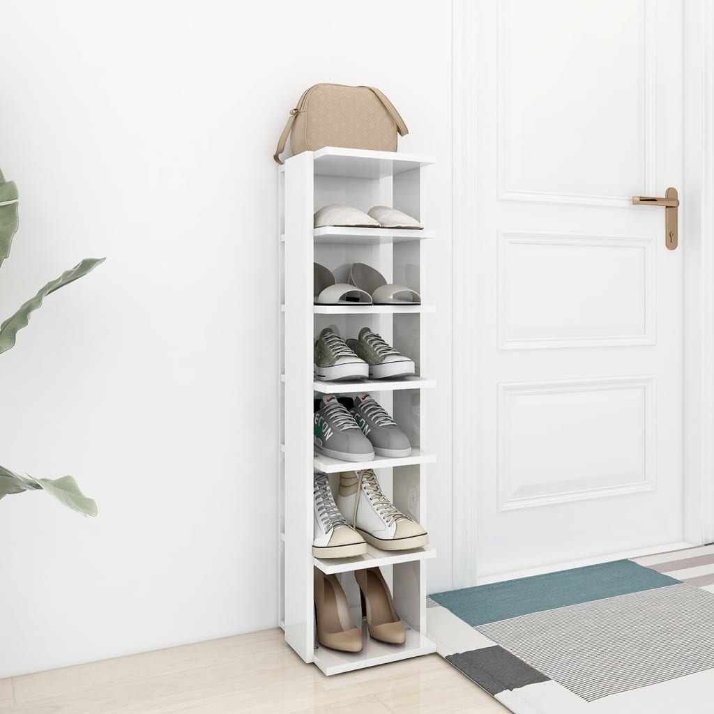 Vidaxl Schuhschrank 27,5 x 27 x 102 cm verarbeitetes Holz Hochglanz weiß