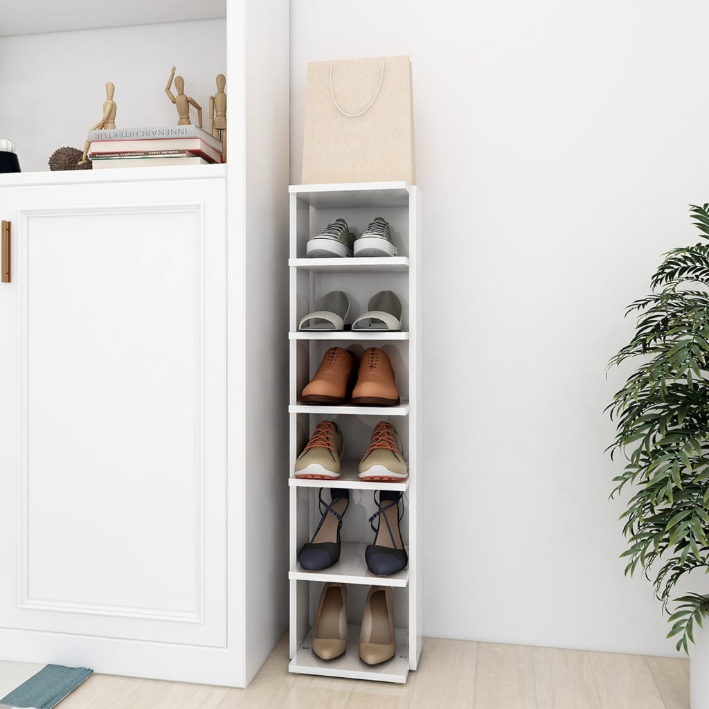 Vidaxl Schuhschrank 27,5 x 27 x 102 cm verarbeitetes Holz Hochglanz weiß