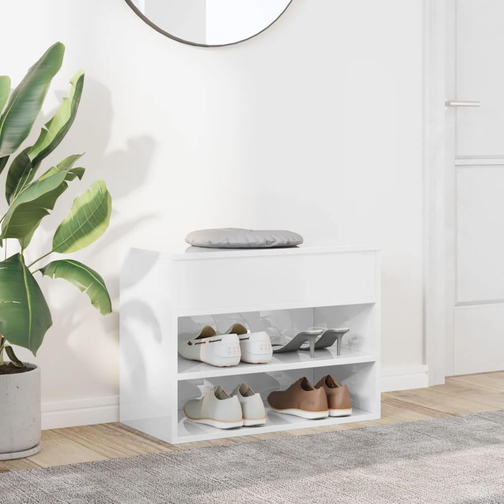 Vidaxl Schuhe Bank 60x30x45 cm verarbeitetes Holz Hochglanz weiß