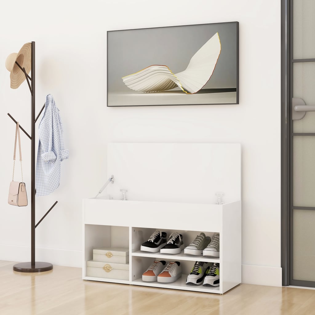 Vidaxl Schuhe Bank 80x30x45 cm propertiertes Holz Hochglanz weiß