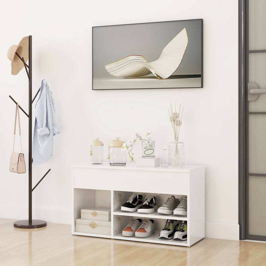 Vidaxl Schuhe Bank 80x30x45 cm propertiertes Holz Hochglanz weiß