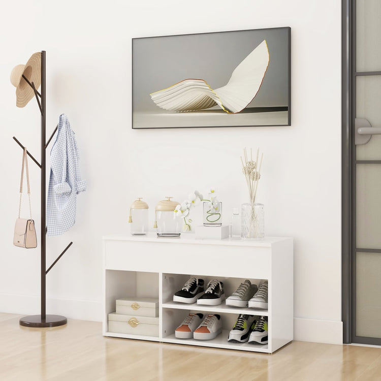 Vidaxl Schuhe Bank 80x30x45 cm propertiertes Holz Hochglanz weiß