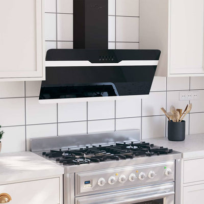 Vidaxl Wandextraktionshaube 90 cm Stahl und geschmittertes Glas schwarz