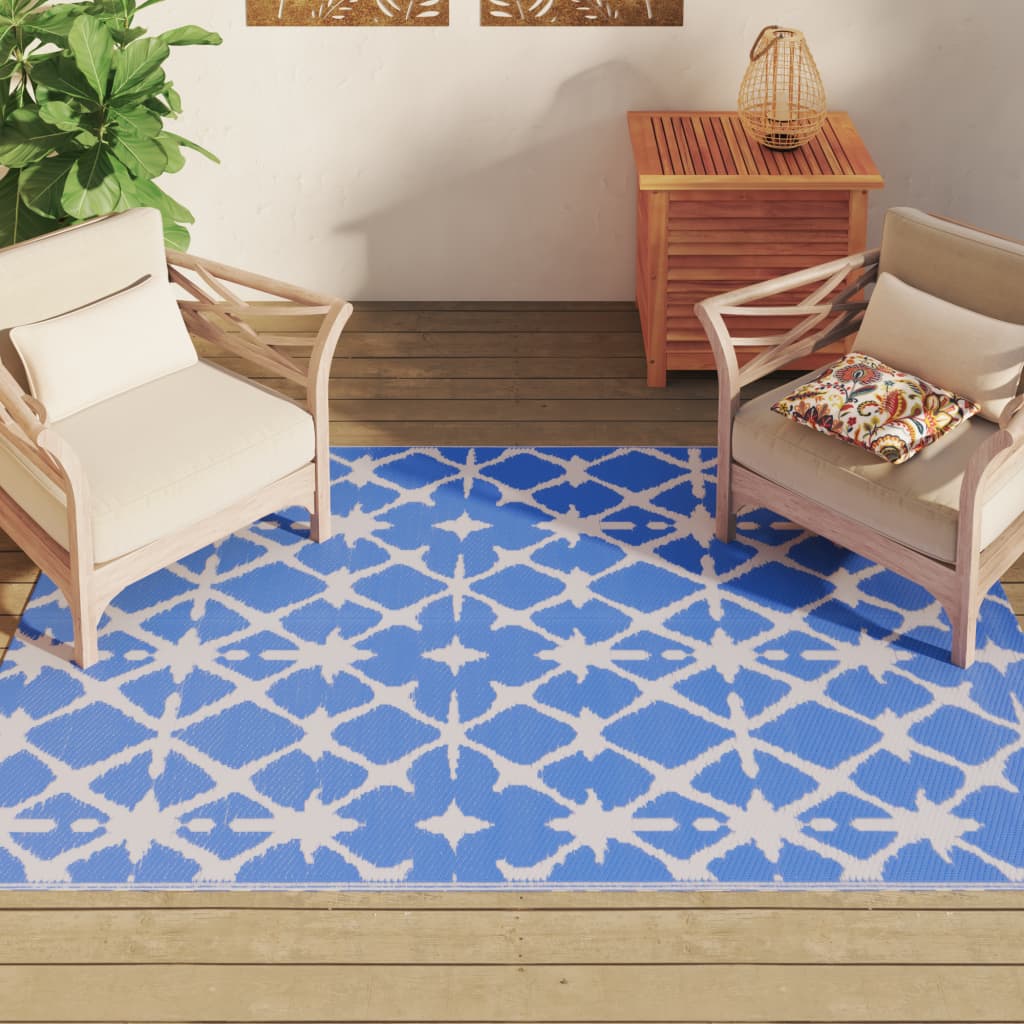 Vidaxl außerhalb des Teppichs 140x200 cm Polypropen Blau und Weiß