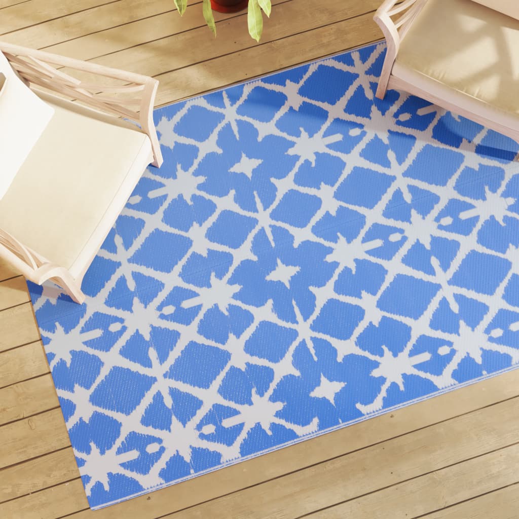 Vidaxl außerhalb des Teppichs 140x200 cm Polypropen Blau und Weiß