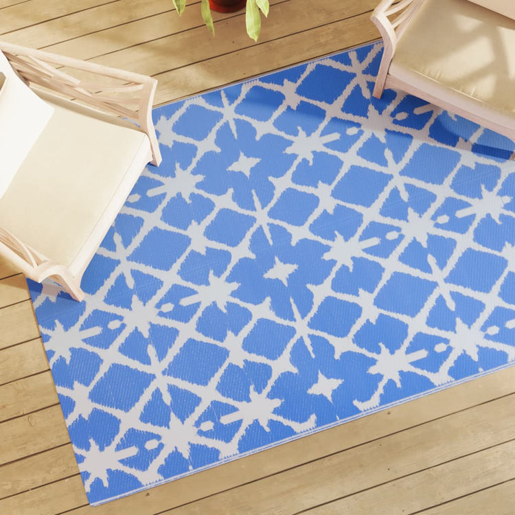 Vidaxl außerhalb des Teppichs 140x200 cm Polypropen Blau und Weiß