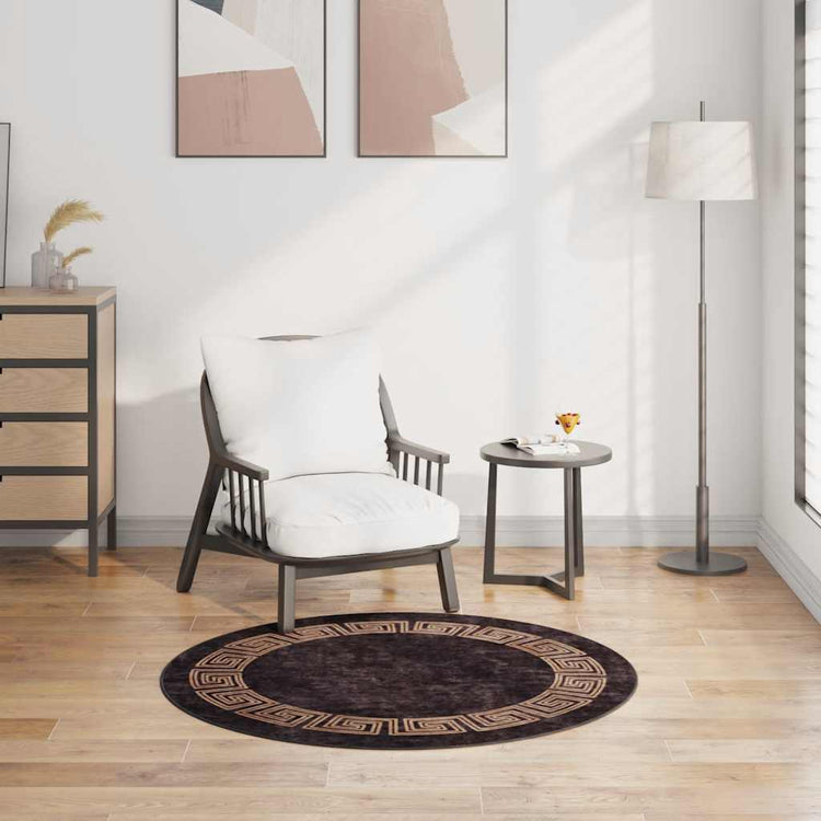 Vidaxl Teppich waschbarer Anti-Rutsch Ø120 cm Schwarz und Goldfarbe