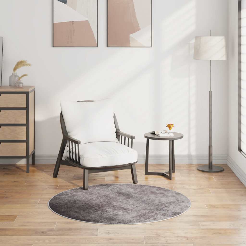Vidaxl Teppich waschbarer Anti-Rutsch Ø120 cm Grau