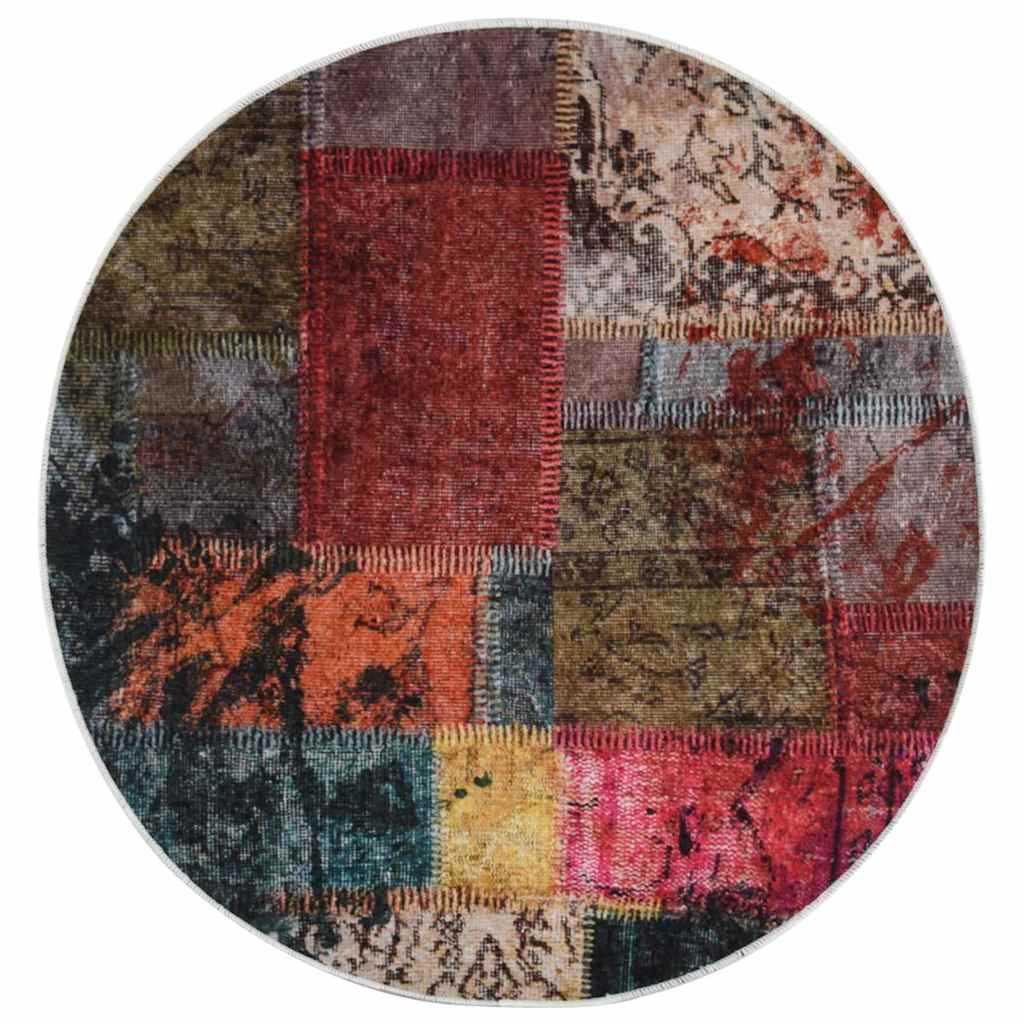 Vidaxl Teppich waschbarer Anti-Schlupf-Patchwork Ø120 cm mehrfarbig