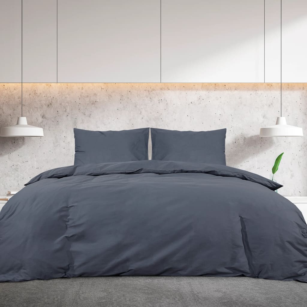 Vidaxl Duvet Overlay Set 200x200 cm Baumwoll -Anthrazit -gelöscht