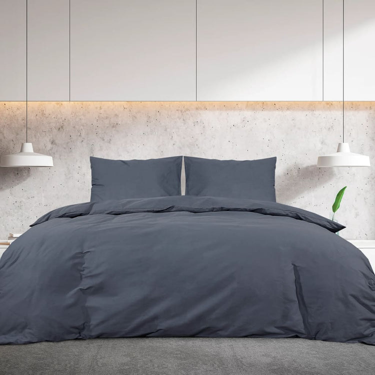 Vidaxl Duvet Overlay Set 135x200 cm Baumwoll -Anthrazit -ausgelöst