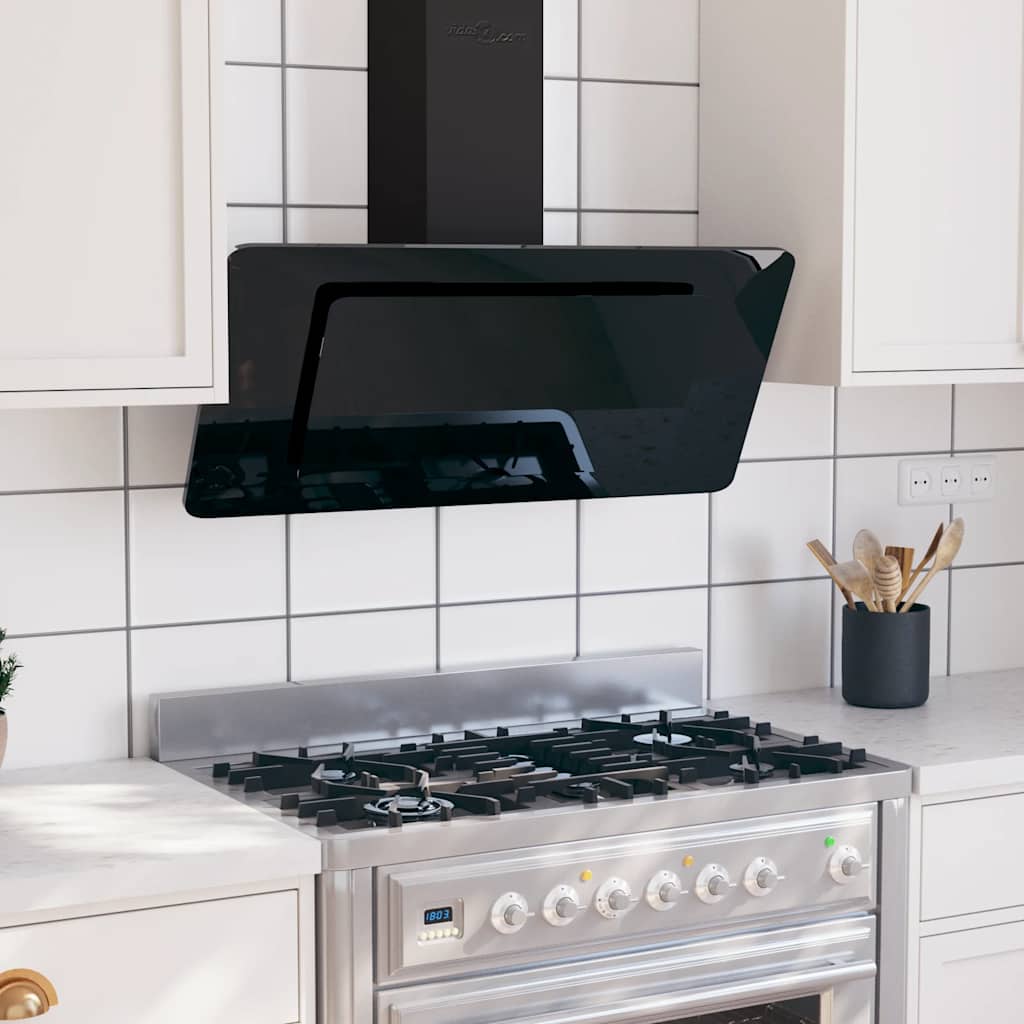 Vidaxl Wandextraktionshaube 90 cm Edelstahl und gehärtetes Glas schwarz
