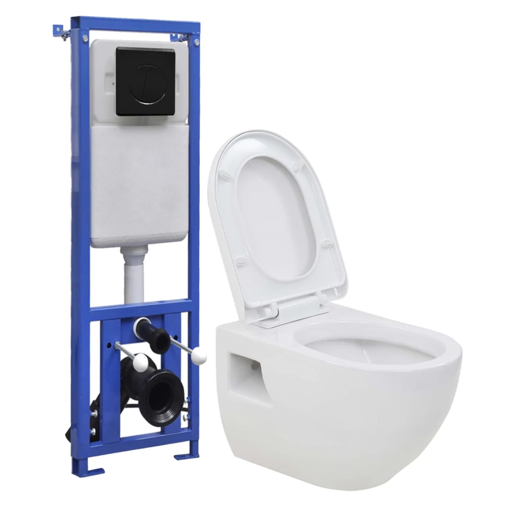 VIDAXL Hängende Toilette mit hoher gebogener Zisternkeramik