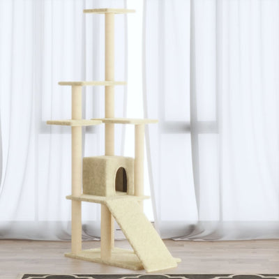 Vidaxl -Katzenmöbel mit Sisal -Kratzerpfosten 155 cm creme -gelenkt
