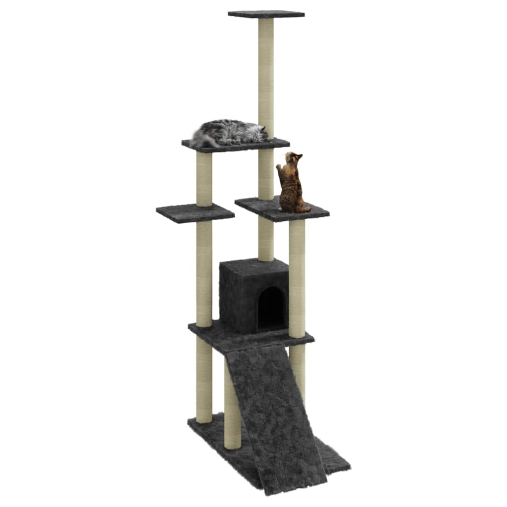 Vidaxl -Katzenmöbel mit Sisal -Kratzerpfosten 155 cm dunkelgrau