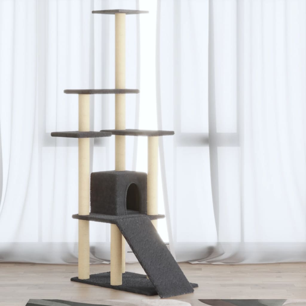 Vidaxl -Katzenmöbel mit Sisal -Kratzerpfosten 155 cm dunkelgrau