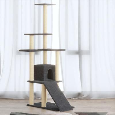 Vidaxl -Katzenmöbel mit Sisal -Kratzerpfosten 155 cm dunkelgrau