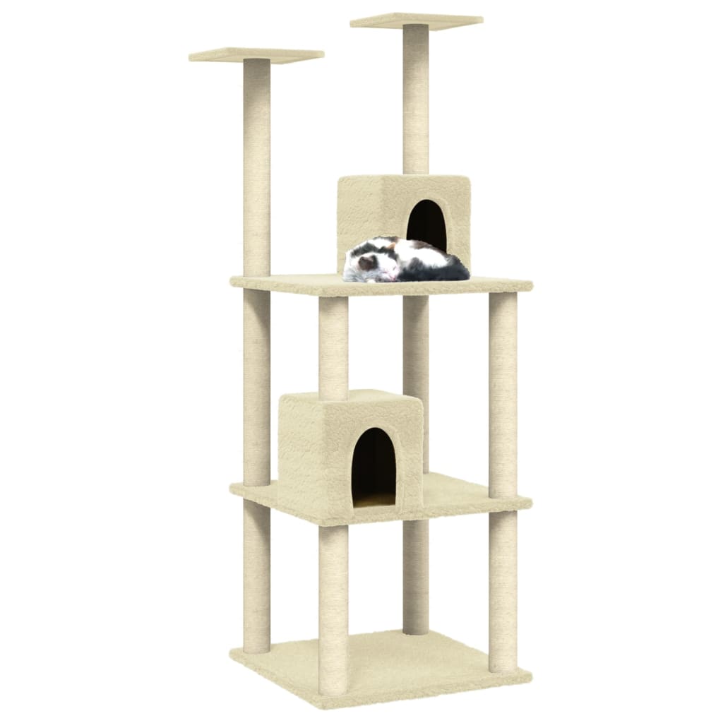 Vidaxl -Katzenmöbel mit Sisal -Kratzer -Pfosten 141 cm creme -gelenkt