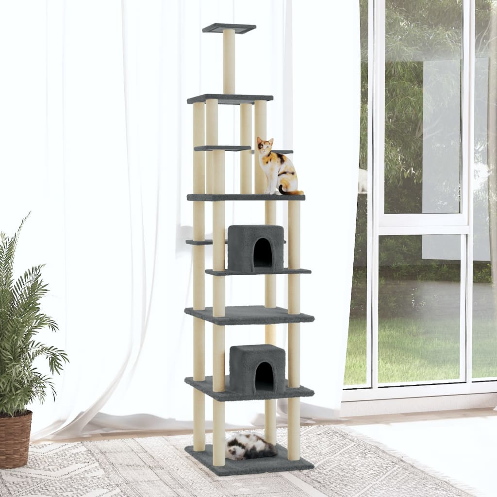 Vidaxl -Katzenmöbel mit Sisal -Kratzerpfosten 216 cm dunkelgrau