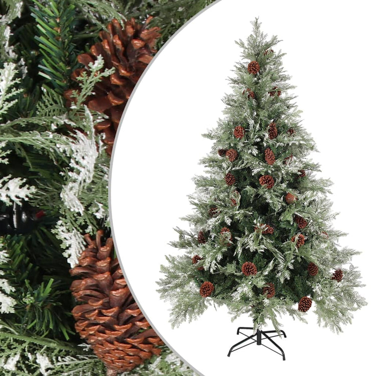 Vidaxl Weihnachtsbaum mit Kiefernkegeln 120 cm PVC und PE grün und weiß