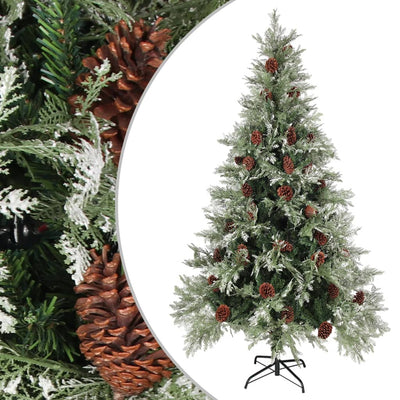 Vidaxl Weihnachtsbaum mit Kiefernkegeln 195 cm PVC und PE grün und weiß