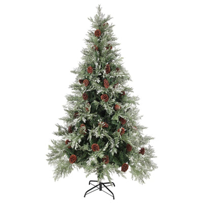 Vidaxl Weihnachtsbaum mit Kiefernkegeln 195 cm PVC und PE grün und weiß