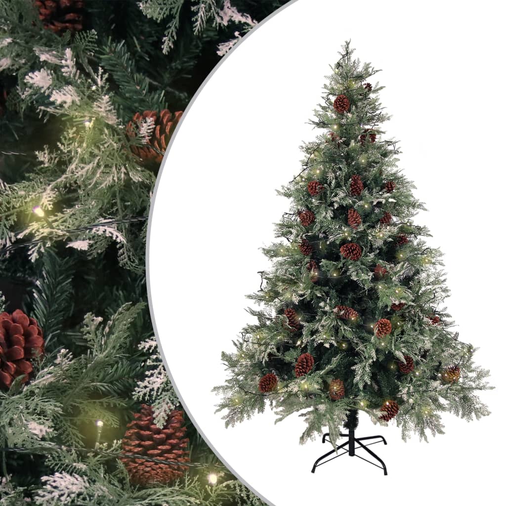 Vidaxl Weihnachtsbaum mit LED- und Kiefernkegeln 150 cm PVC und PE grün und weiß
