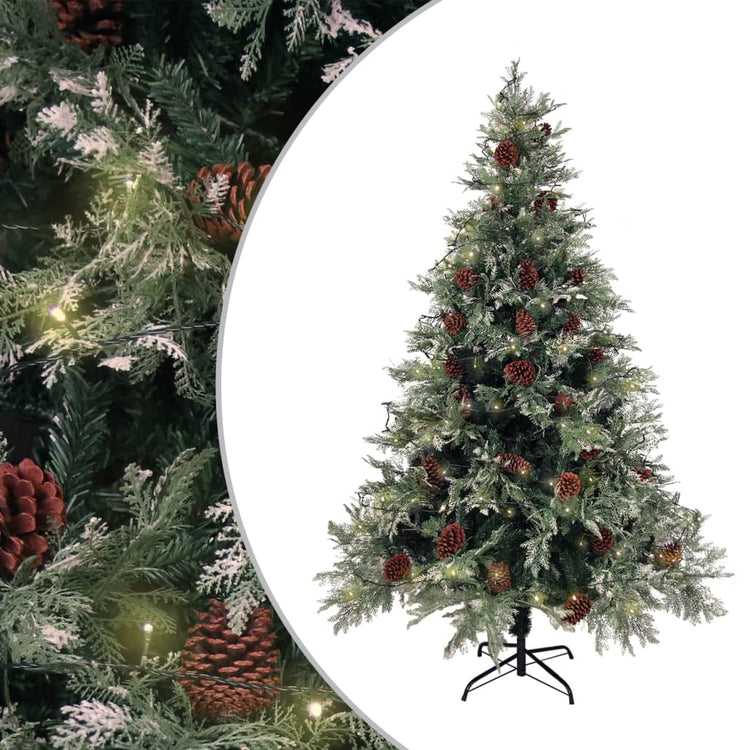 Vidaxl Weihnachtsbaum mit LED- und Kiefernkegeln 150 cm PVC und PE grün und weiß