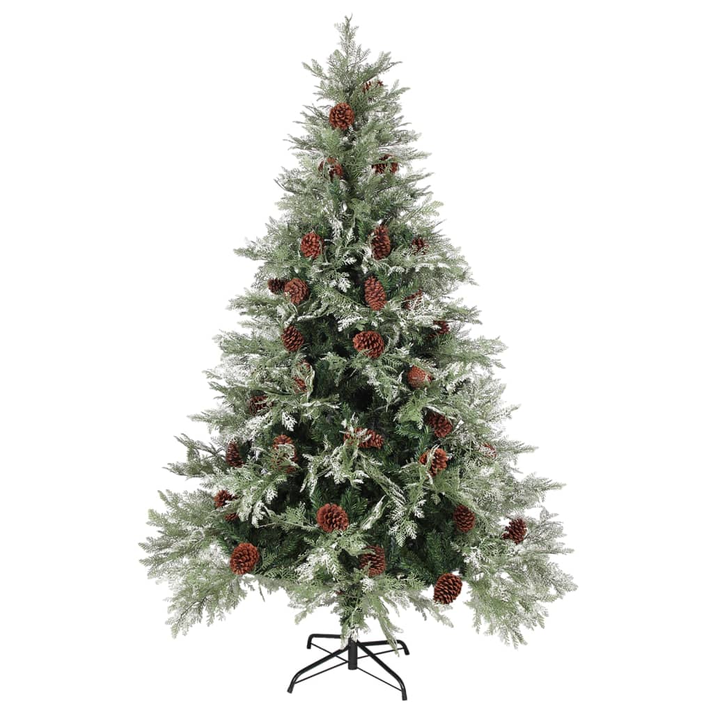 Vidaxl Weihnachtsbaum mit LED- und Kiefernkegeln 150 cm PVC und PE grün und weiß