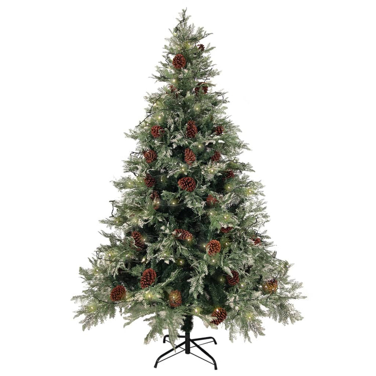 Vidaxl Weihnachtsbaum mit LED- und Kiefernkegeln 150 cm PVC und PE grün und weiß