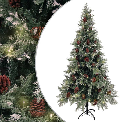Vidaxl Weihnachtsbaum mit LED- und Kiefernkegel 225 cm PVC und PE grün und weiß