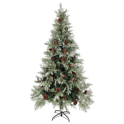 Vidaxl Weihnachtsbaum mit LED- und Kiefernkegel 225 cm PVC und PE grün und weiß