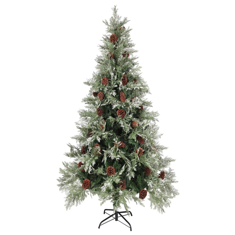 Vidaxl Weihnachtsbaum mit LED- und Kiefernkegel 225 cm PVC und PE grün und weiß