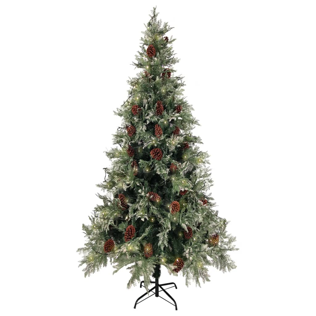 Vidaxl Weihnachtsbaum mit LED- und Kiefernkegel 225 cm PVC und PE grün und weiß