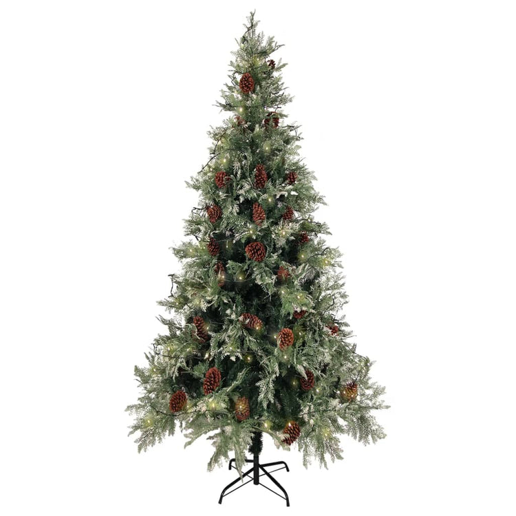 Vidaxl Weihnachtsbaum mit LED- und Kiefernkegel 225 cm PVC und PE grün und weiß