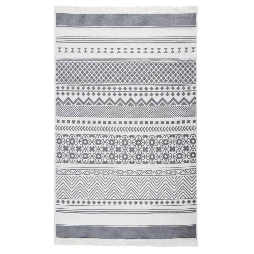 Vidaxl Teppich 120x180 cm Baumwollgrau und Weiß