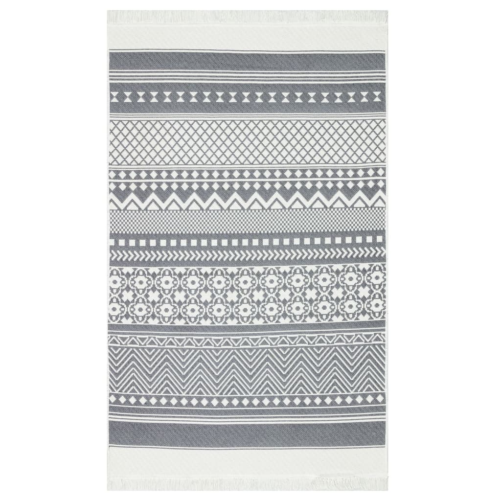 Vidaxl Teppich 120x180 cm Baumwollgrau und Weiß