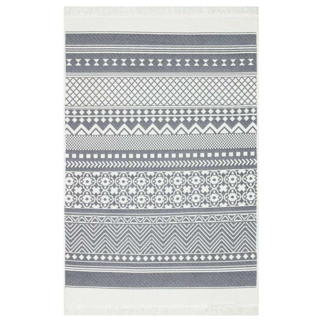 Vidaxl Teppich 160x230 cm Baumwollgrau und Weiß