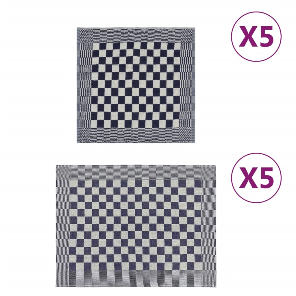 Vidaxl 10-teilige Küchenstoffset Baumwollblau und Weiß