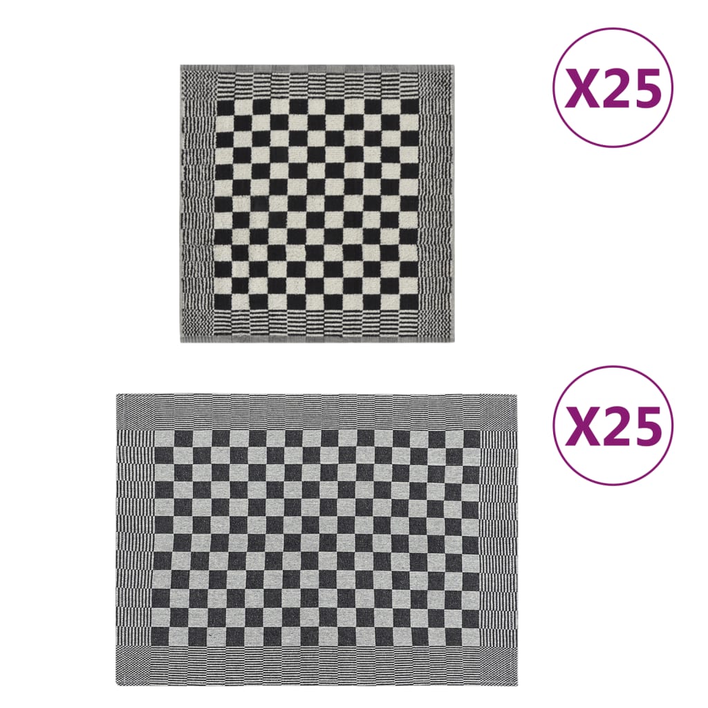 Vidaxl 50-teilige Küchenstoffset Baumwollschwarz und Weiß